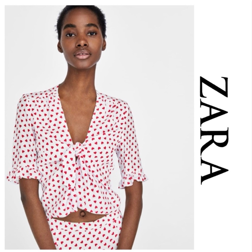 Zara Women's Blouse‎ with Red Heart Pattern